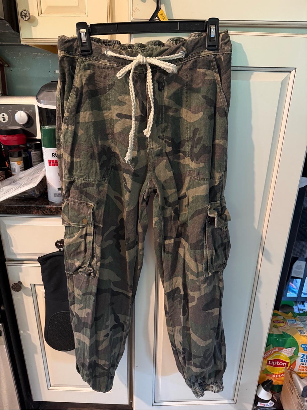POL Olive Green Camo Drawstring Cargo Pants